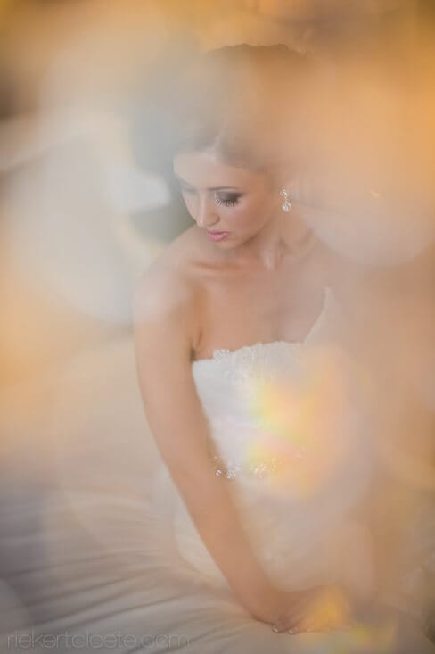 Bride looking at shoulder