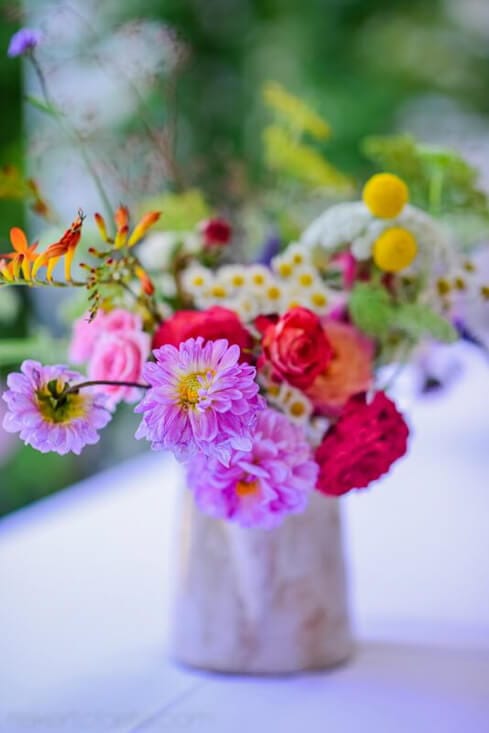 Pink and Red flowers in vase
