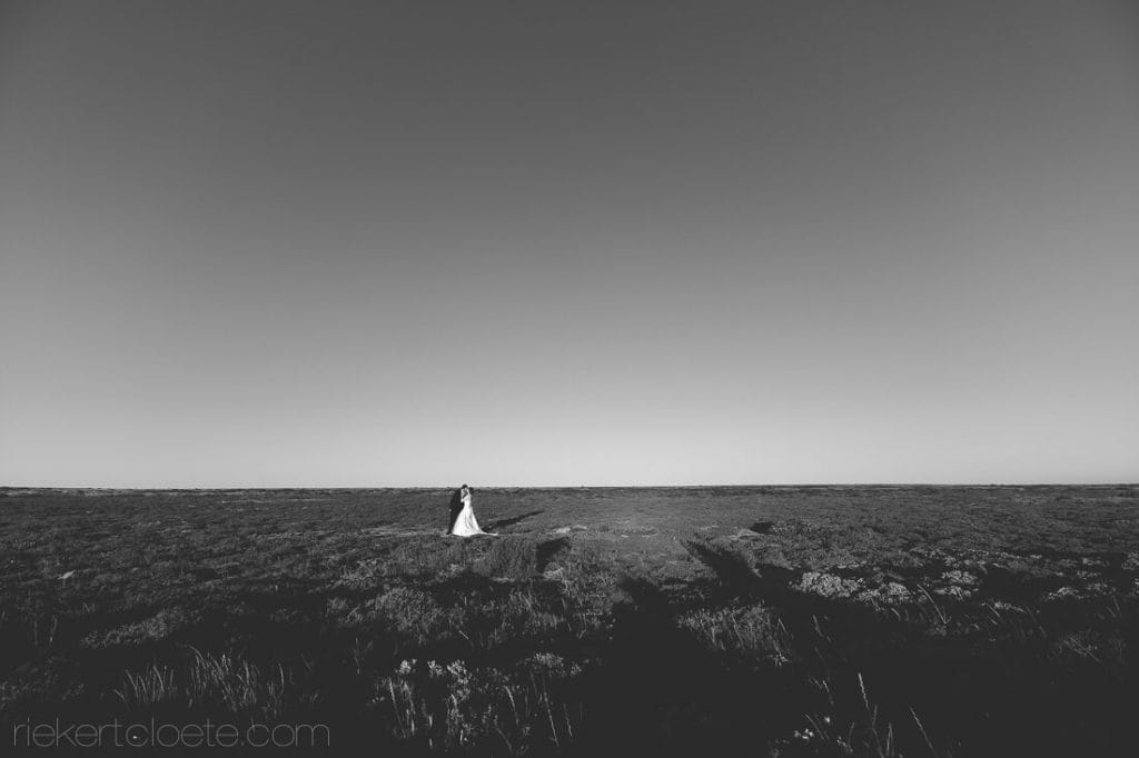 field with wedding couple in the distance