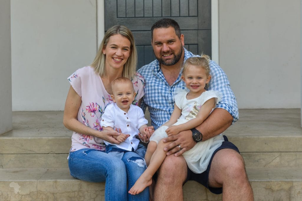 Family sitting on stairs