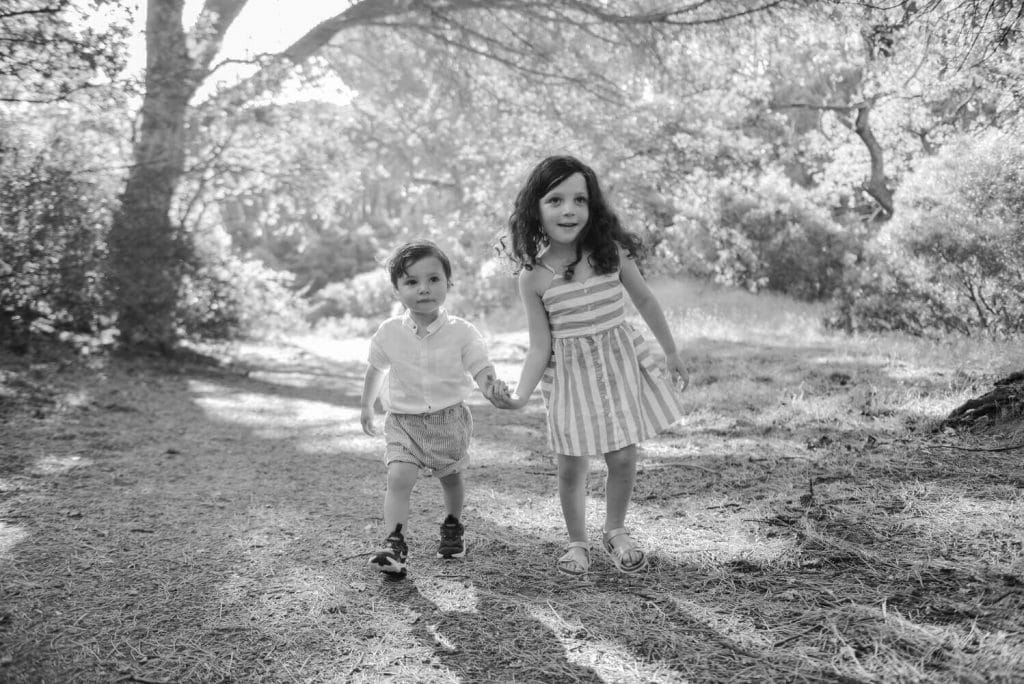 Brother and sister walking