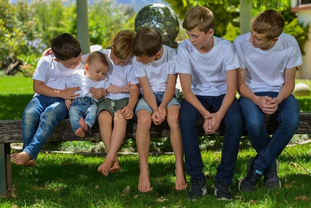 Cousins on a bench