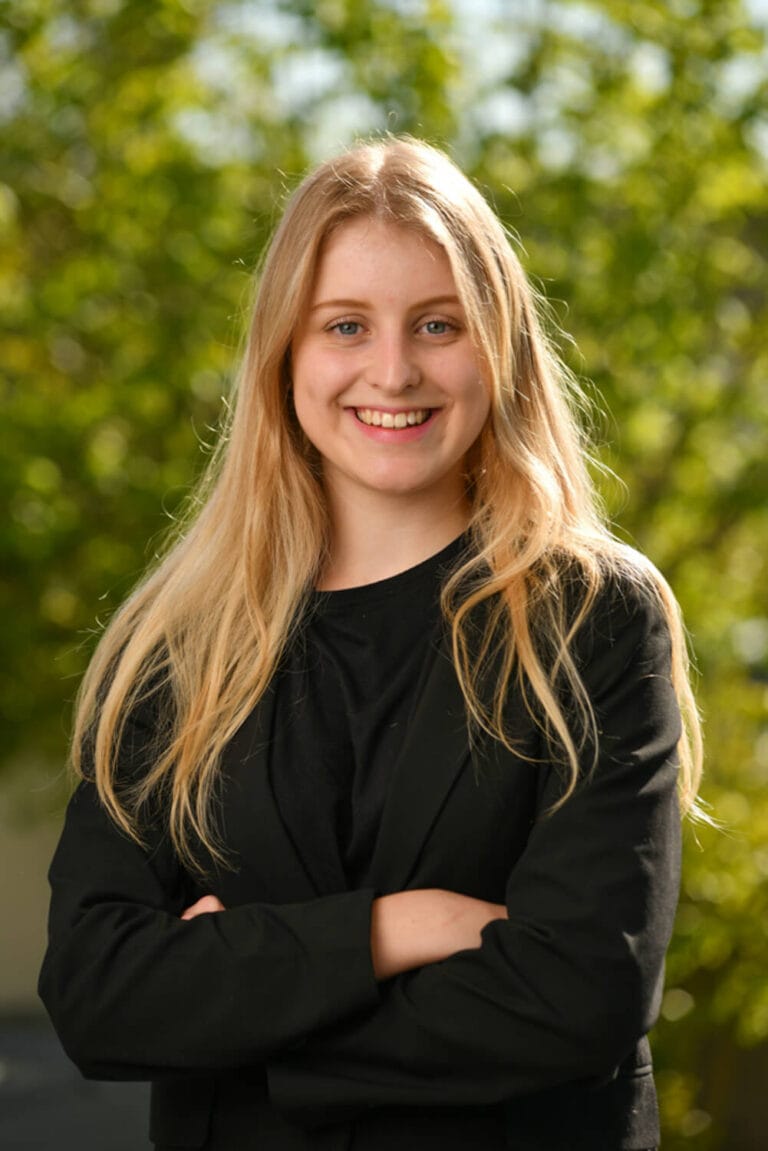 Girl with green behind