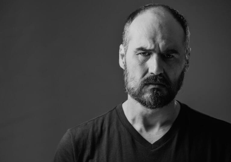 Black and white image of Actor during headshot session