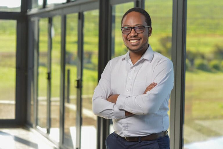 Guys smiling during headshot session