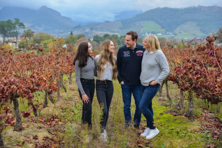 family in vineyards