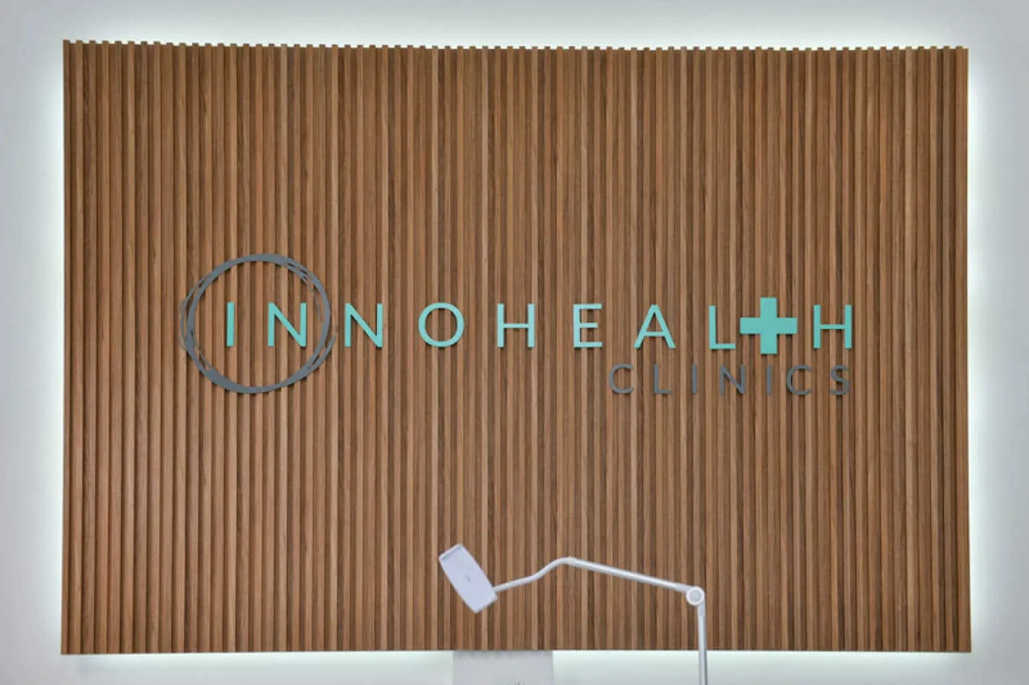 innohealth clinic timber slat entry signage medical interior photography stellenbosch