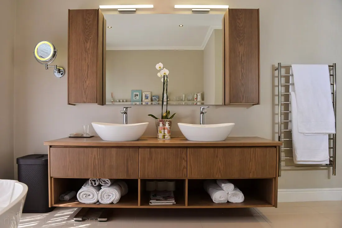 spa bathroom double vanity timber mirror interior photography stellenbosch