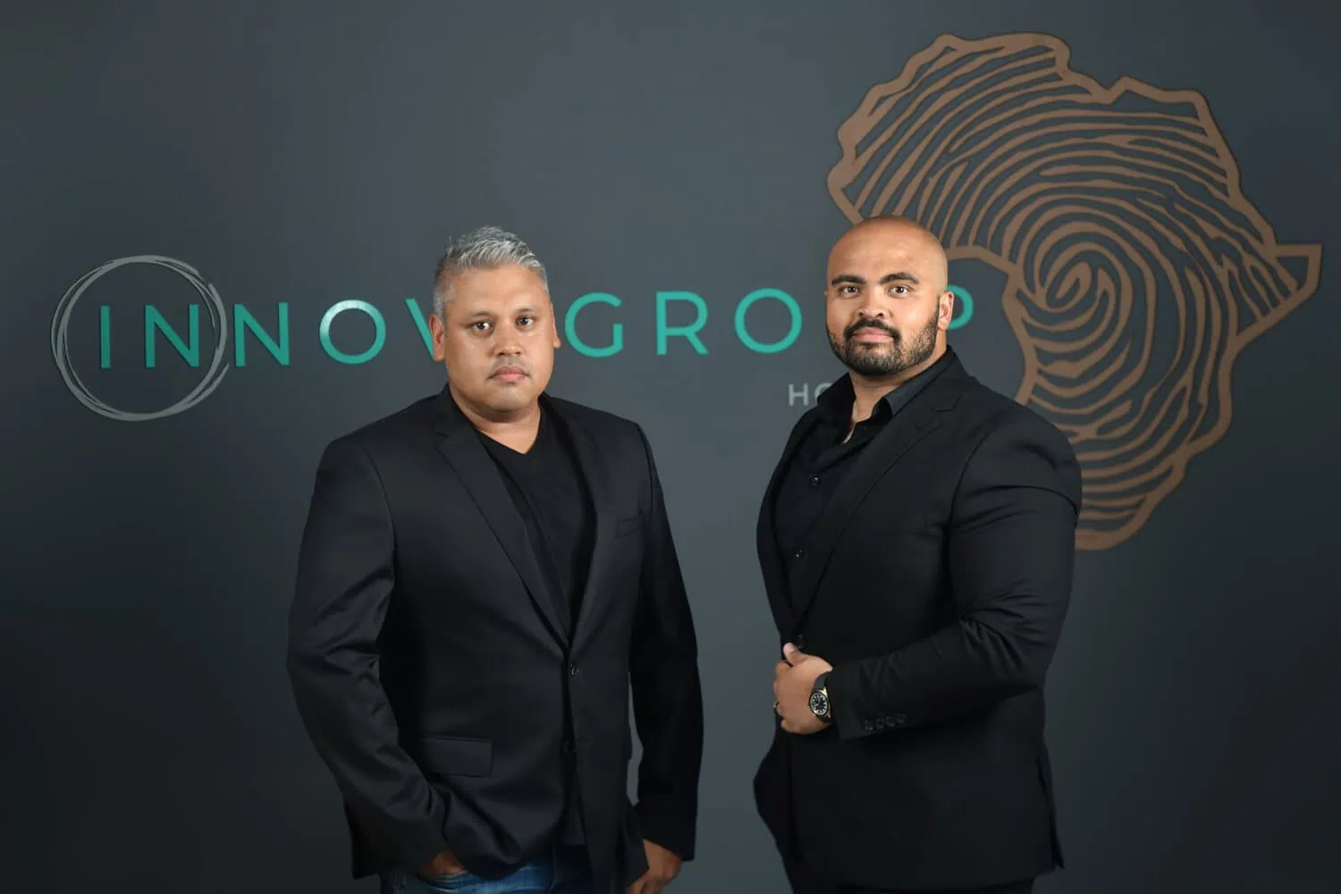 two businessmen branded backdrop team photography cape town