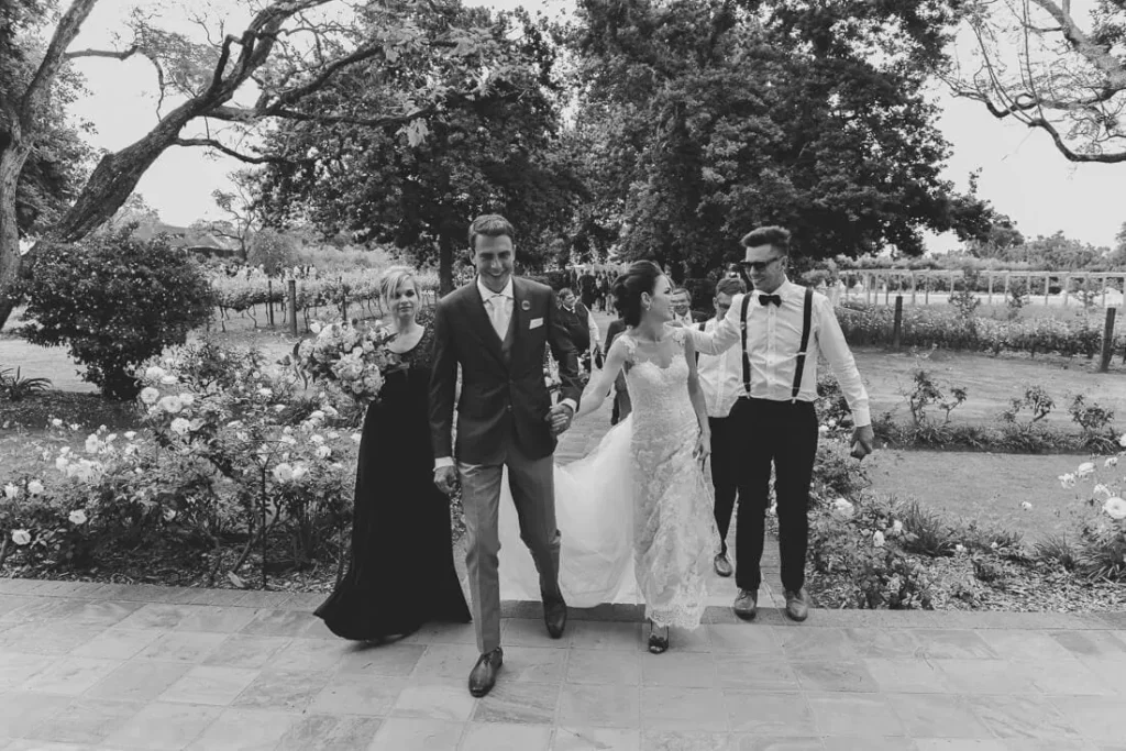 Vrede and Lust couple ceremony exit rose garden vrede en lust