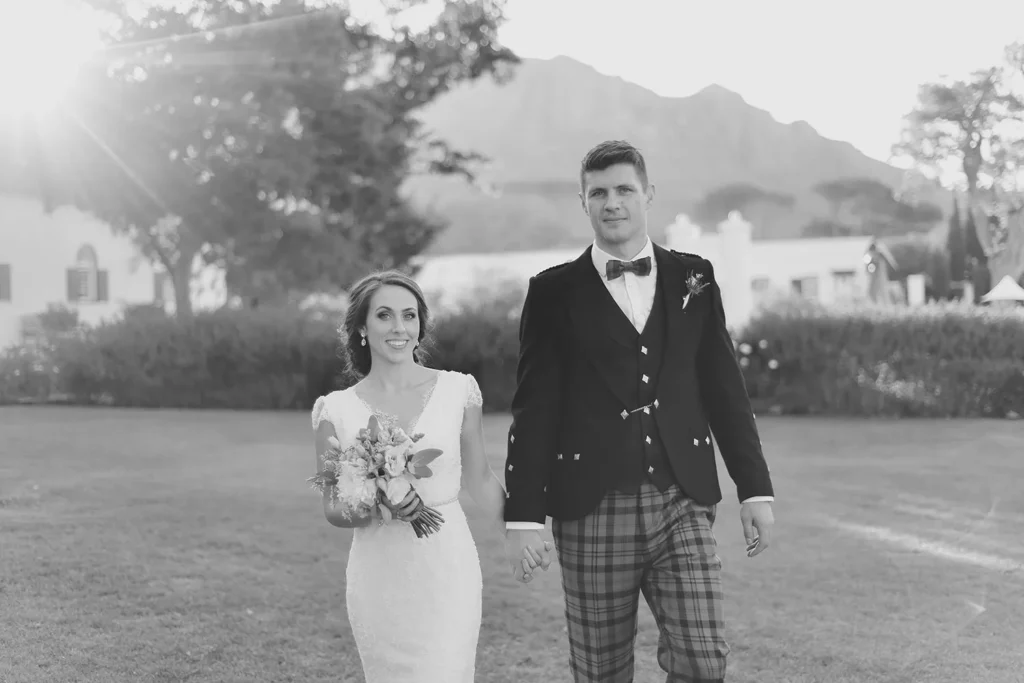 black white tartan kilt couple mountain estate