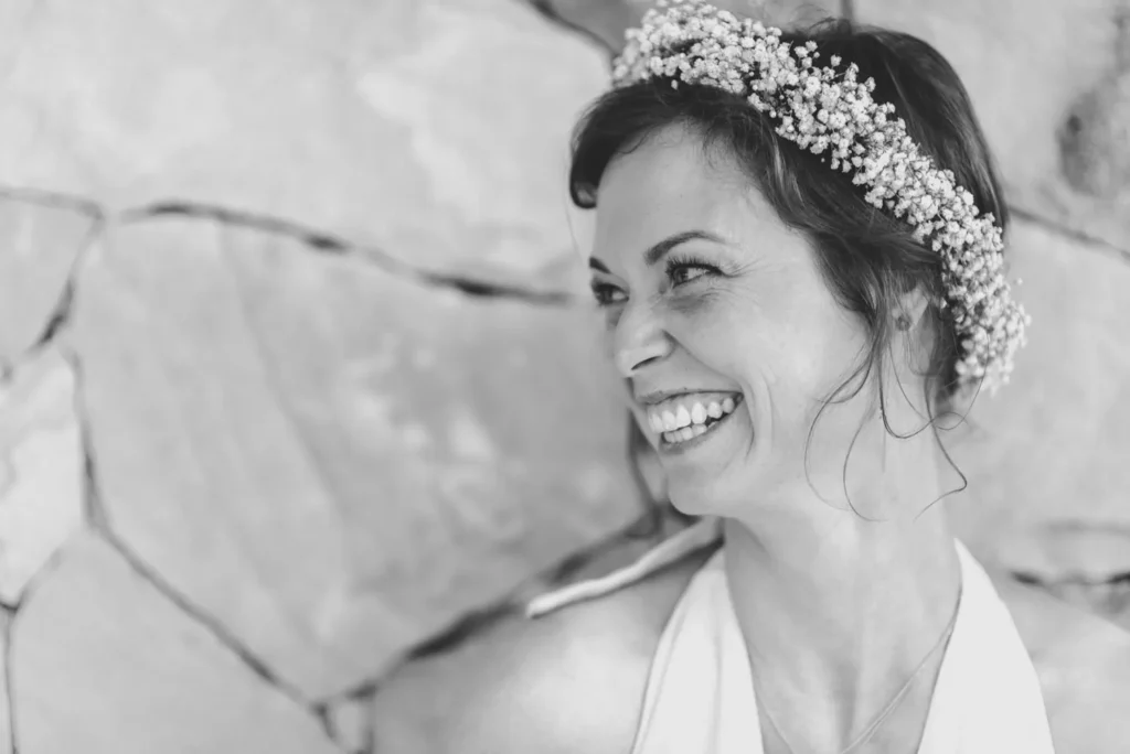 bride babys breath crown laughing stone wall