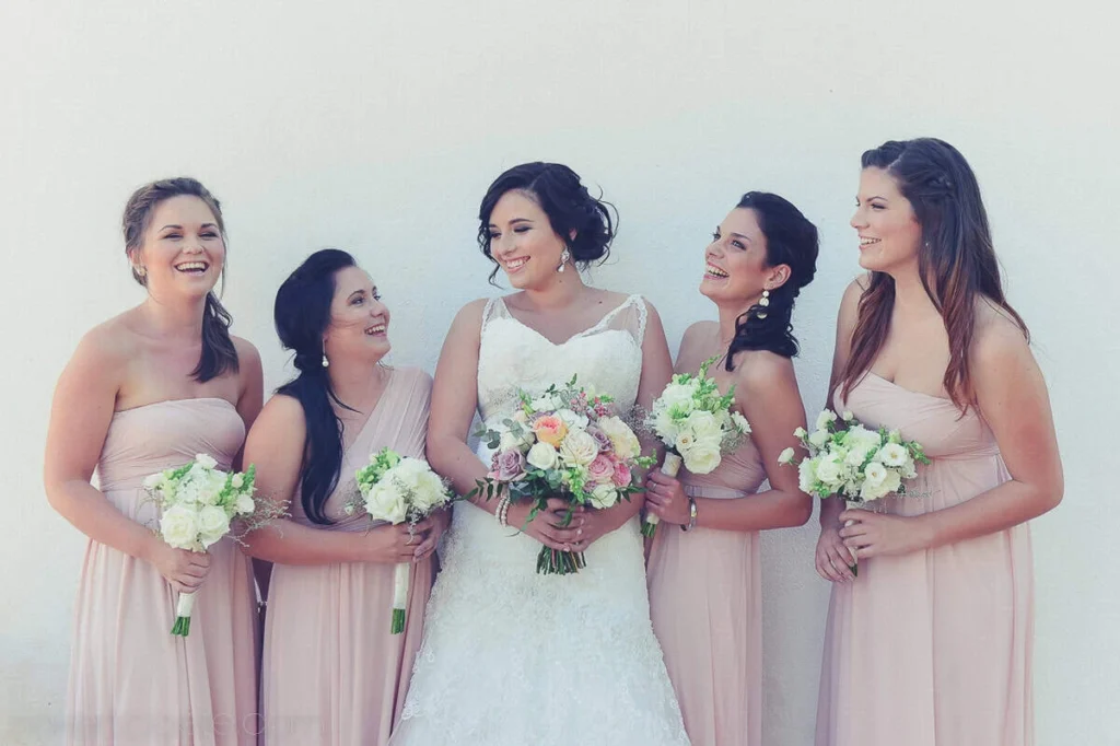 bride bridesmaids blush strapless dresses stellenbosch
