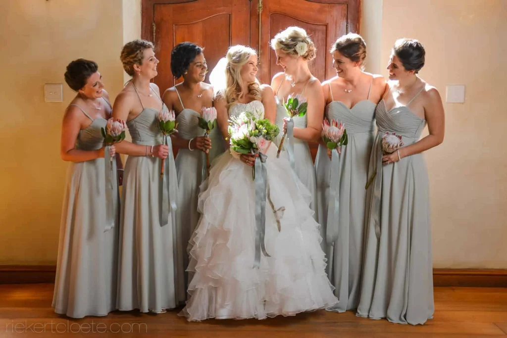 bride bridesmaids sage dresses protea stellenbosch venue