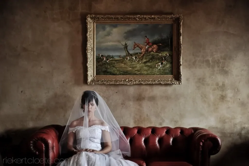 bride chesterfield sofa veil rustic venue paarl