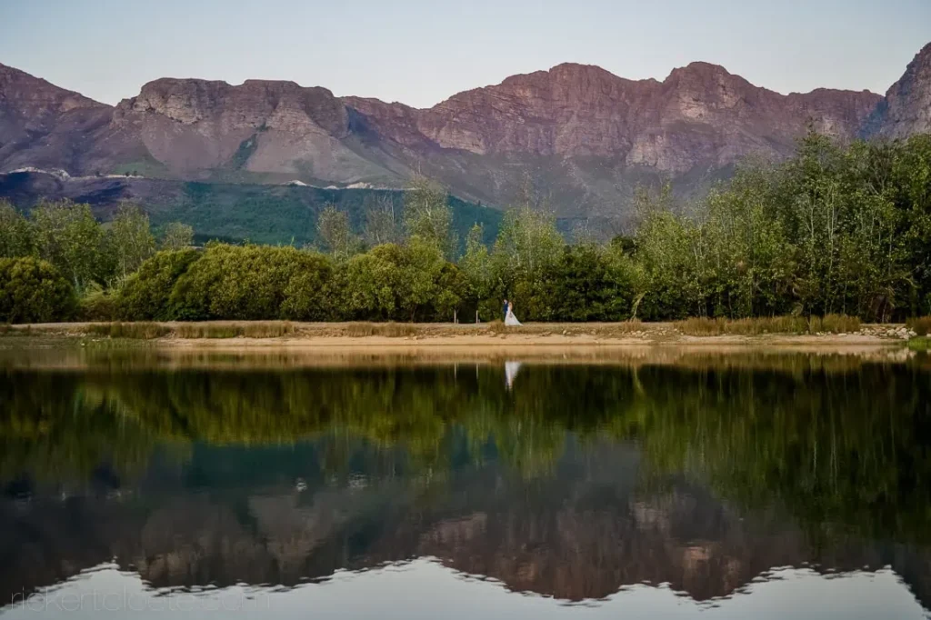 bride farm dam mountain reflection winelands