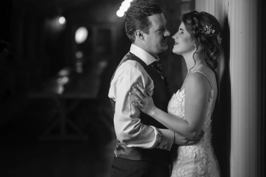 bride groom intimate black white nightshot portrait