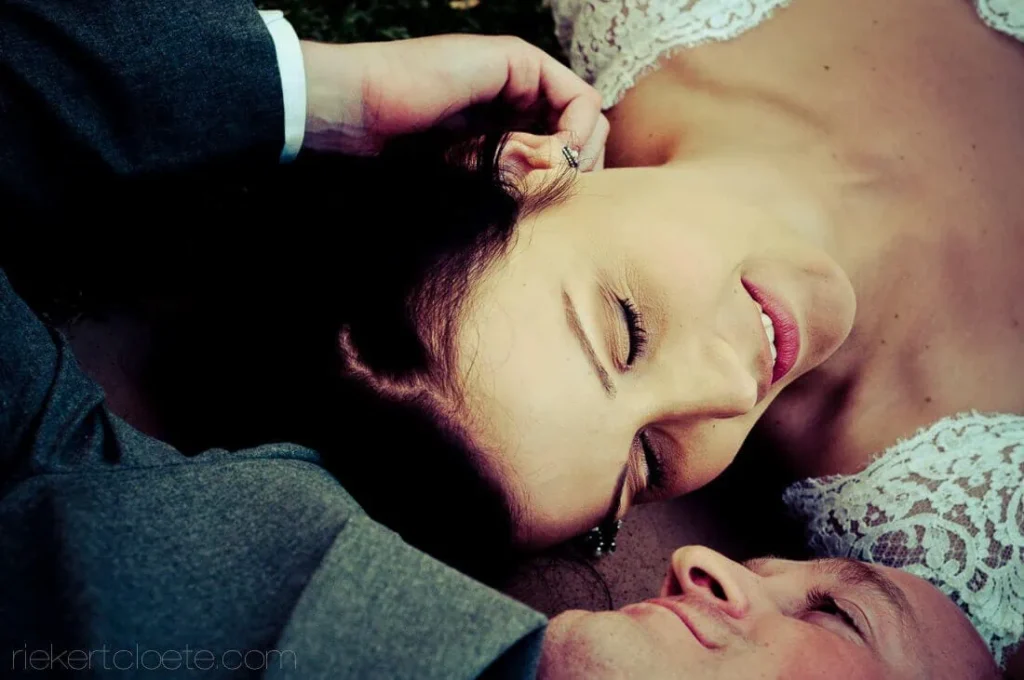 bride groom intimate overhead portrait lying down