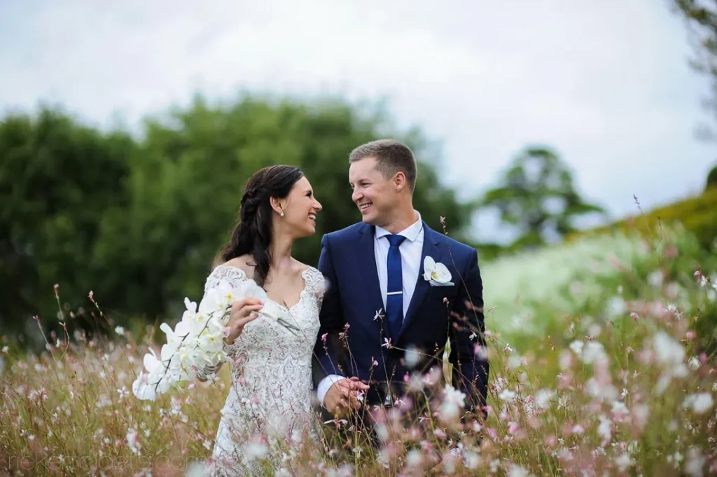 bride groom laughing cosmos wildflower stellenbosch