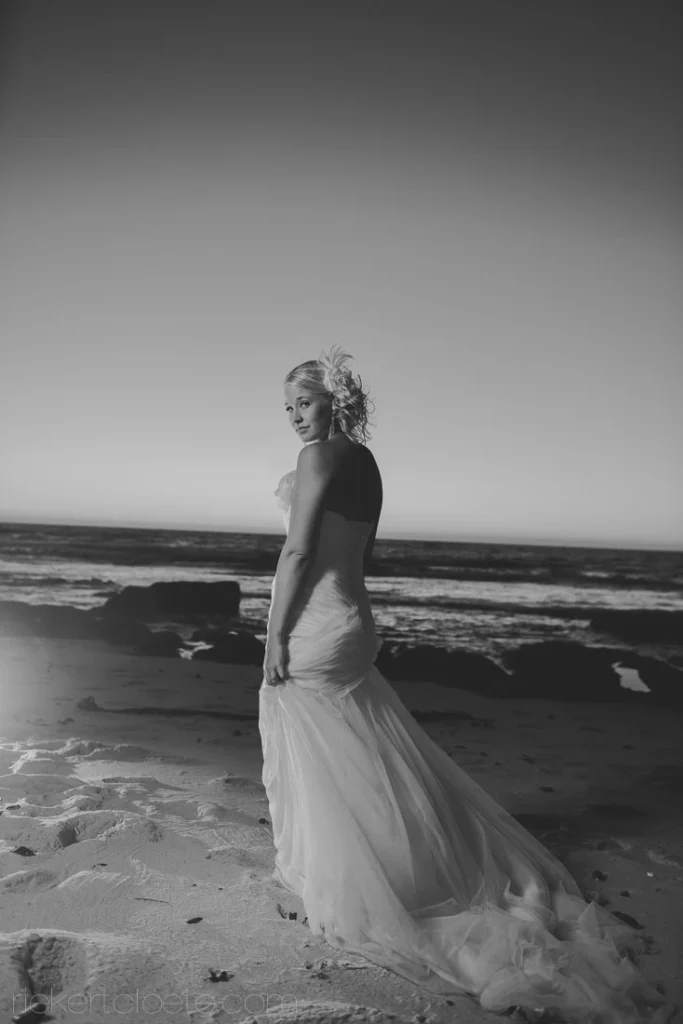 bride mermaid gown beach black white