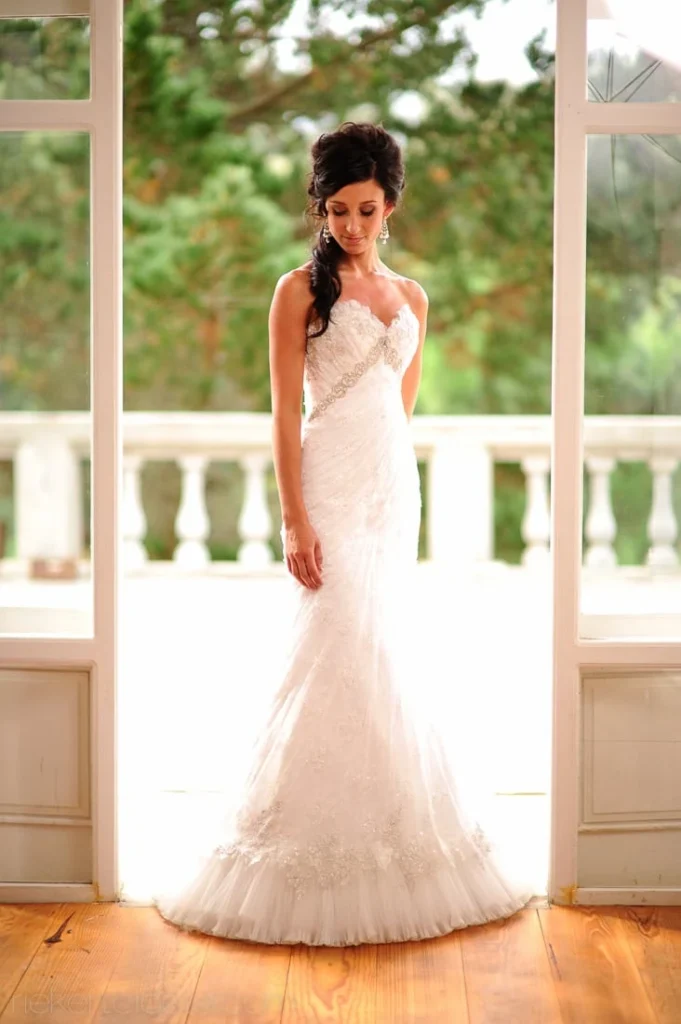 bride mermaid gown french door manor portrait