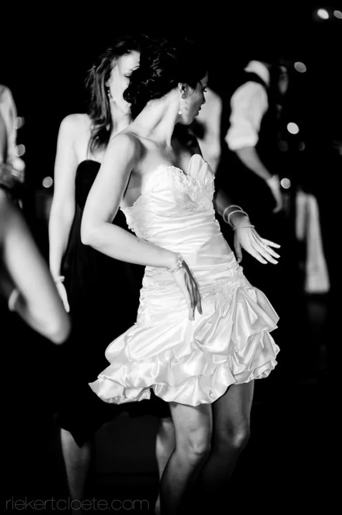 bride short dress dancing reception dance floor