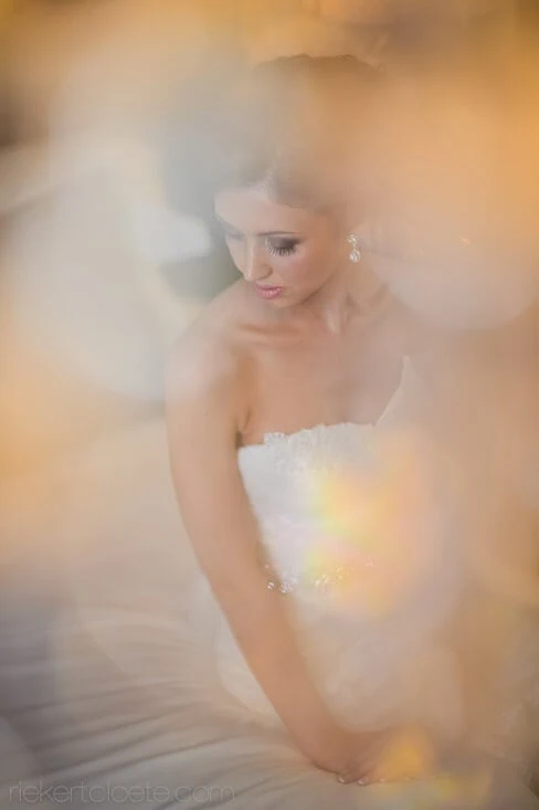 bride strapless gown bokeh dreamy portrait