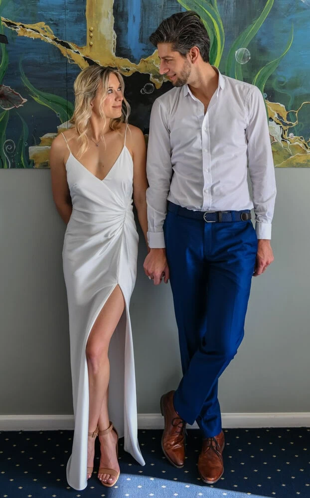 cape town couple mural wall elegant white dress
