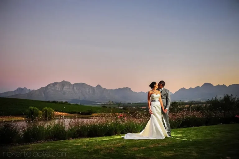 couple dusk mountains cosmos flowers pink sky