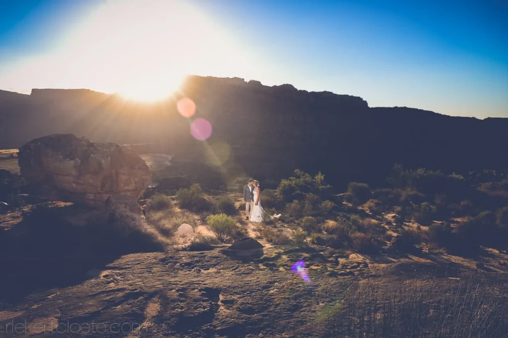 couple karoo rocky landscape dramatic sunset