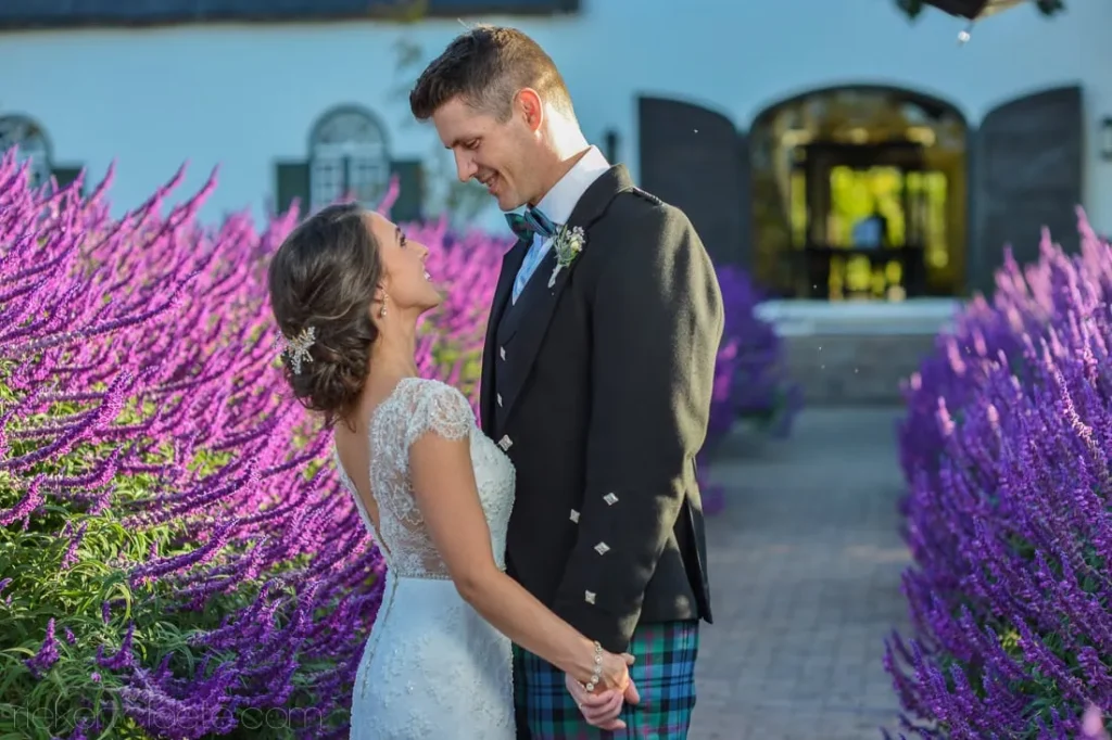 couple lavender field kilt cape dutch manor