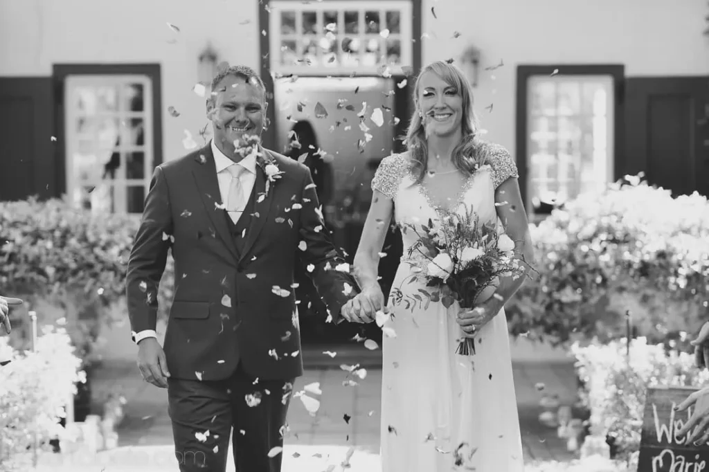 couple petal confetti exit cape dutch wine estate