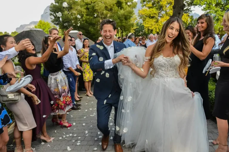 couple petal shower laughing rocky mountain view