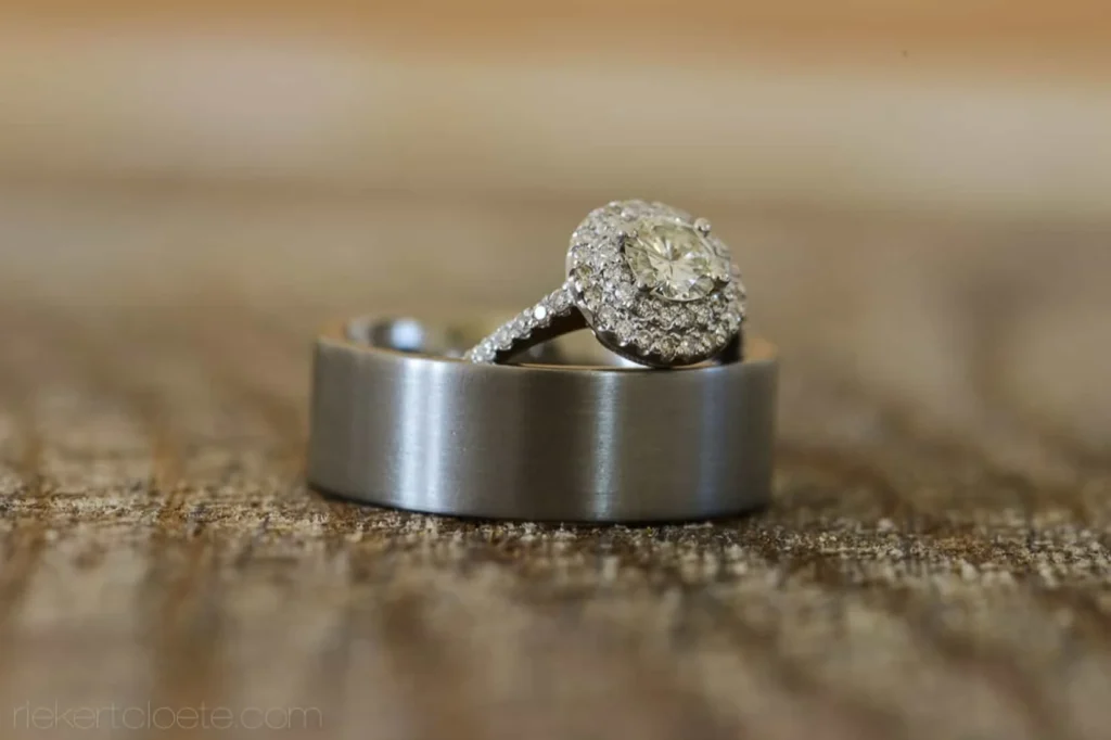 double halo diamond ring brushed silver band