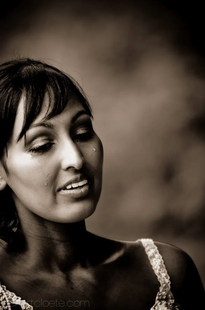 emotional bride portrait tear streaming ceremony