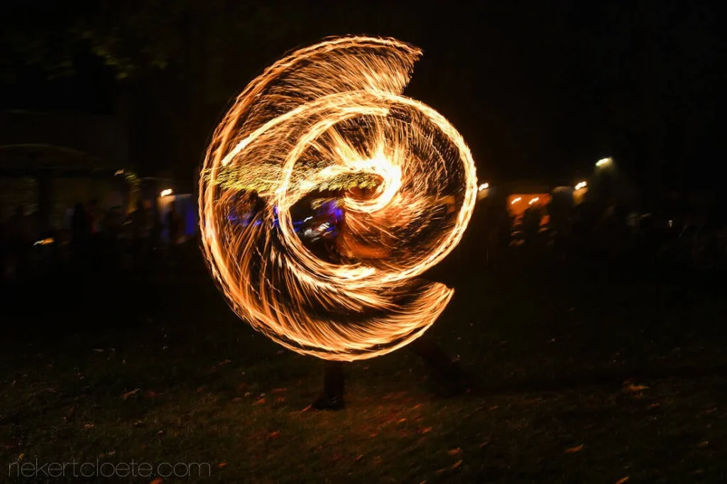 fire spinner spiral wedding reception night