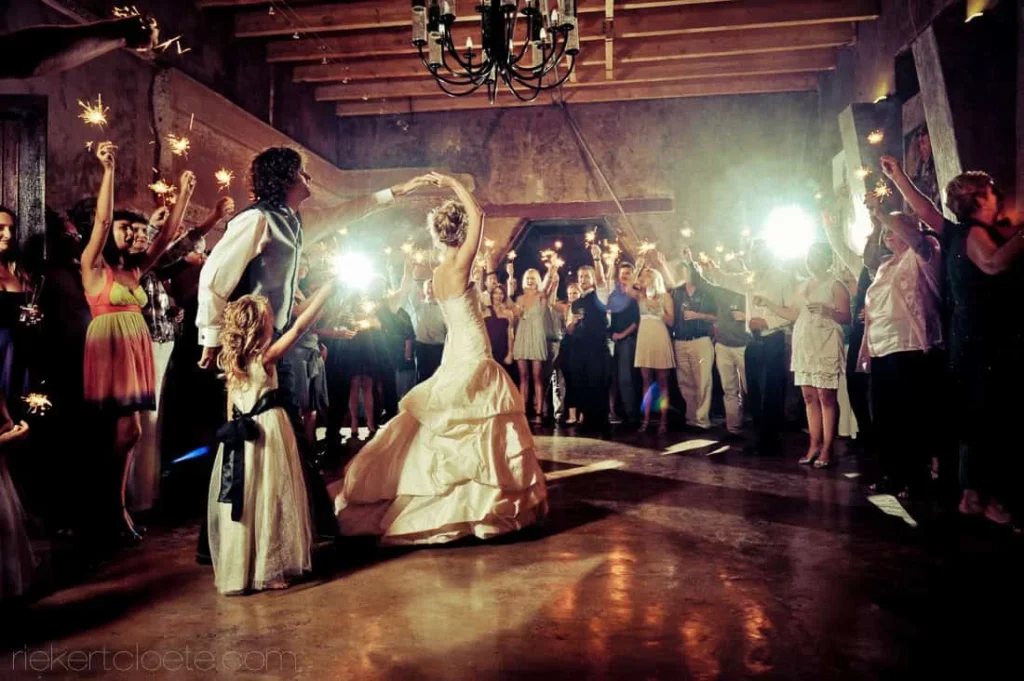 first dance sparklers rustic barn wedding venue