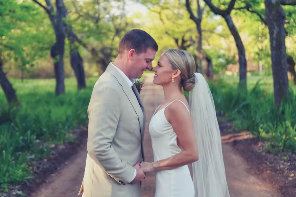 franschhoek elopement couple nose to nose tree path