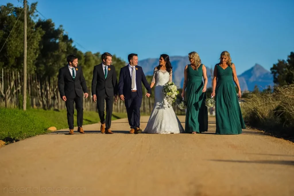 langkloof roses wedding party emerald green dresses road