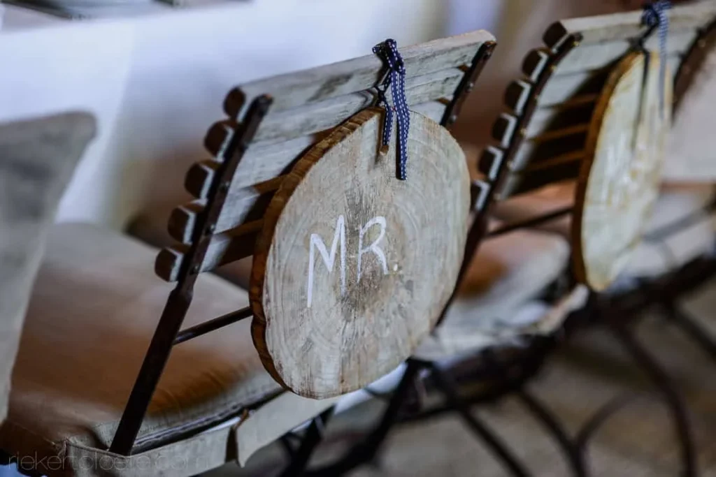 rustic mr wood slice sign wedding chair decor