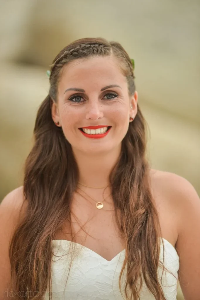 smiling bride braids red lips cape town elopement