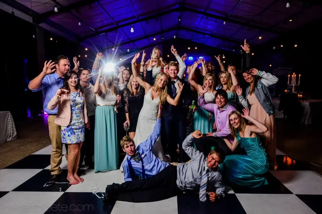 wedding dance floor group marquee string lights