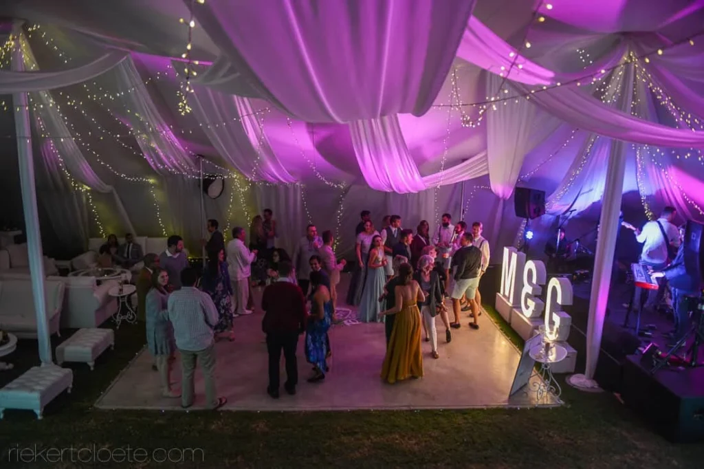wedding marquee monogram letters purple lighting dancing