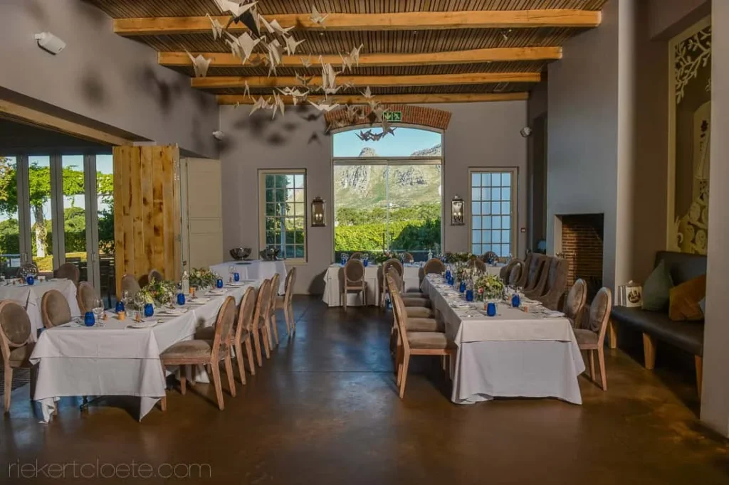 wine estate reception room origami birds mountain view