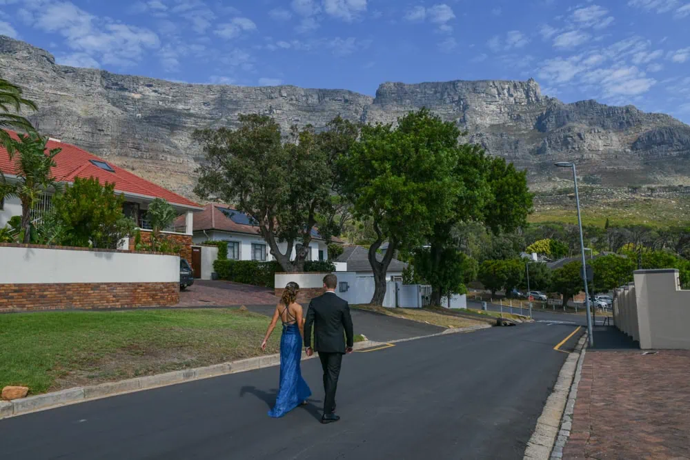 Couple walking during matric farewell shoot in Cape Town