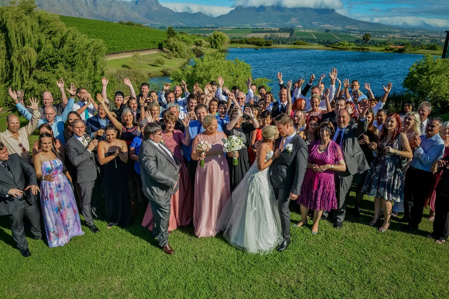 Wedding group vineyard lake mountain winelands – Asara Wine Estate & Hotel, Stellenbosch
