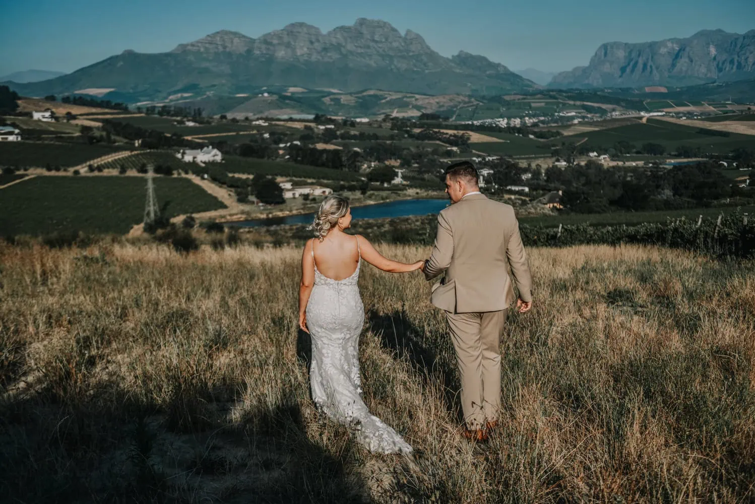 Couple hilltop panoramic wine valley view – Landtscap, Stellenbosch