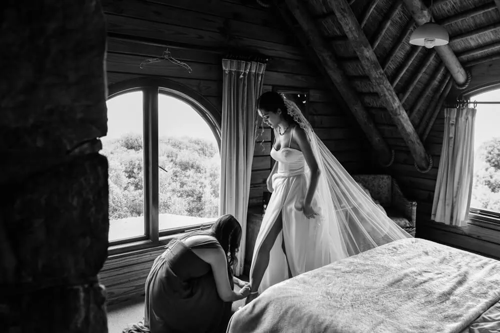 Suikerbossie bride veil lace dress rustic wooden cabin – Suikerbossie, Cape Town